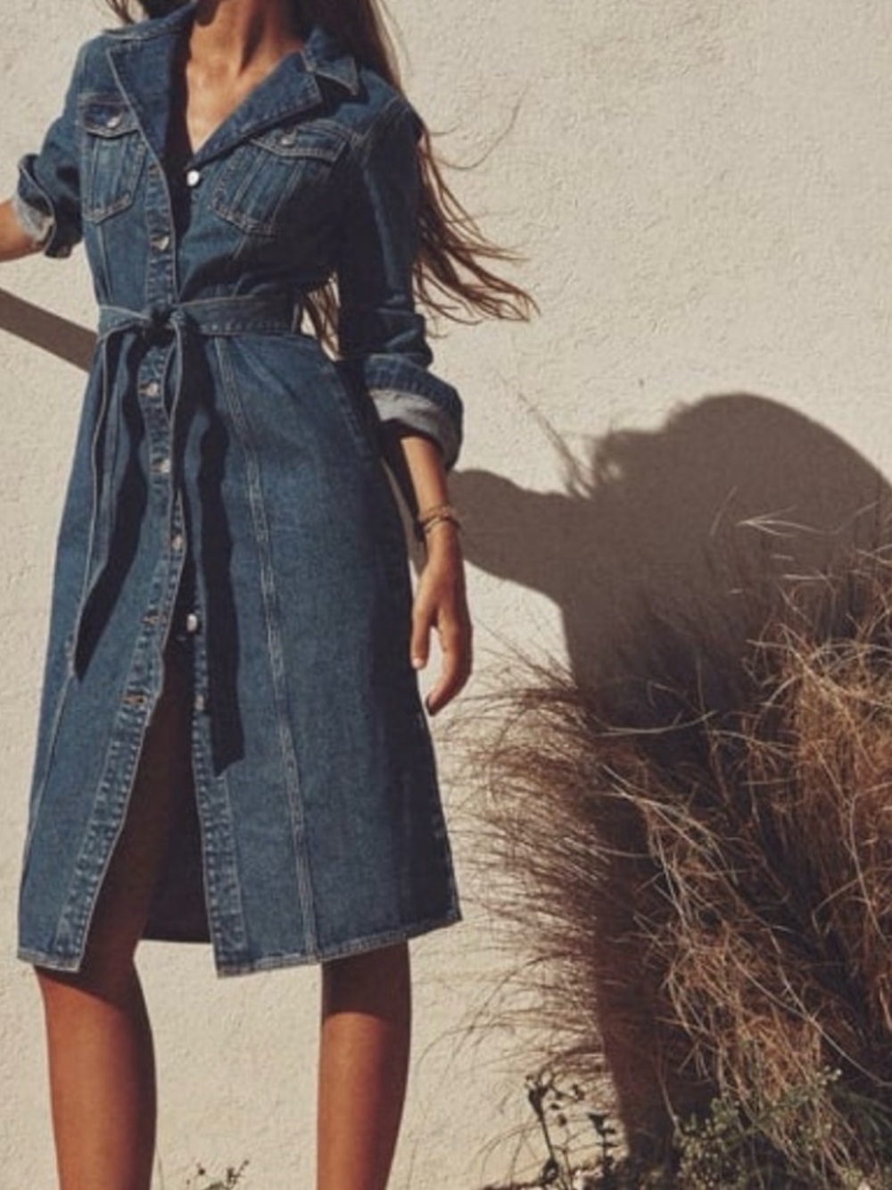 Zara Denim Midi Shirt Dress With Pockets Faded Blue. Size M